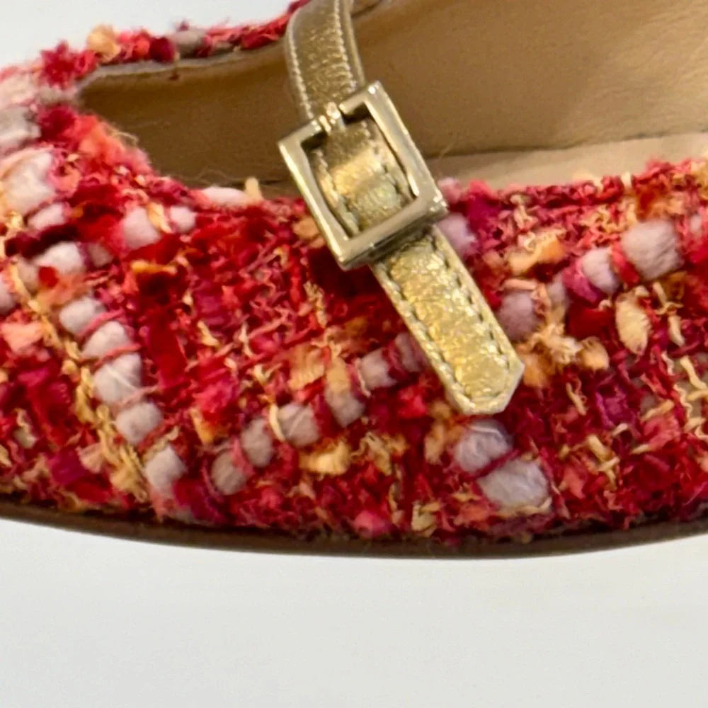 Butter Red Tweed Loafers with Gold Accent - Picture 6 of 6